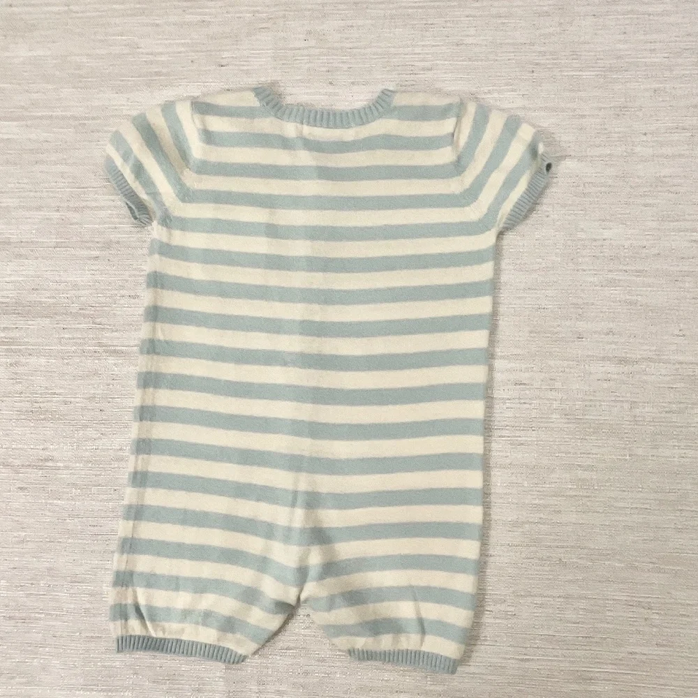 Angel Dear light blue and white striped knit baby romper Size 6M